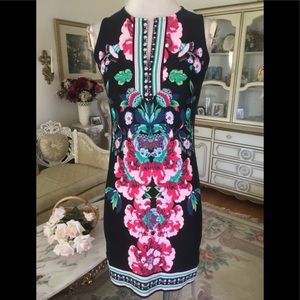 New York & Co black/floral stretch sheath dress size XS